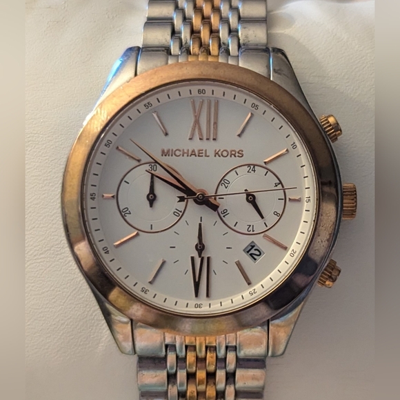WORKING Michael Kors Mens Or Women's Watch Rose Gold Silver Tone 41mm - Picture 1 of 4